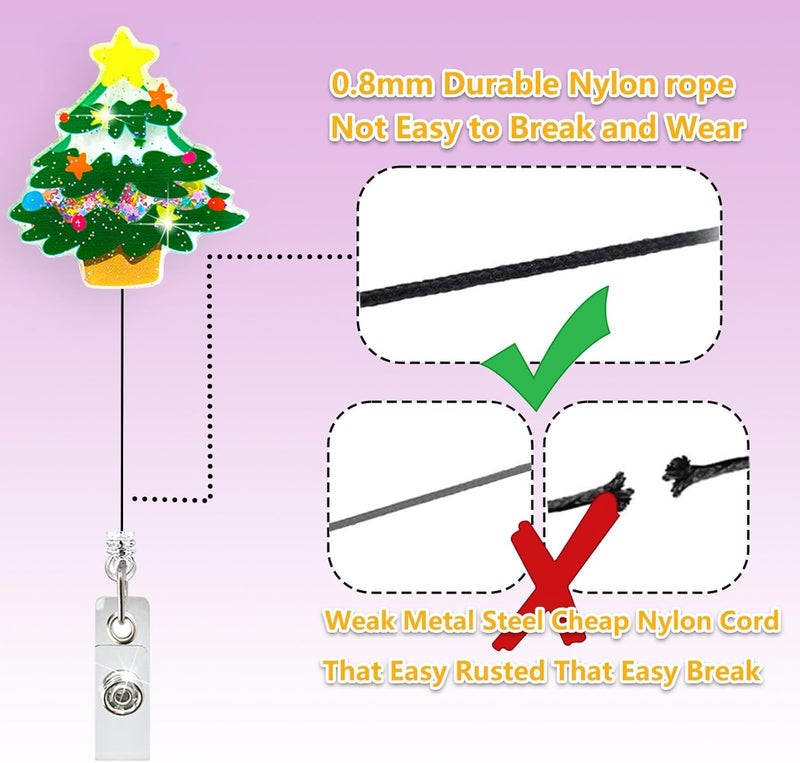 LEBEIGHT Christmas Tree Shaker Badge Reel Retractable for Nurse Nursing RN CNA Doctor Medical Worker & Teacher | Funny Nurse Gifts Holiday ID Badge Holder with Alligator Clip & 24” Durable Nylon Cord | Acrylic - Image 4